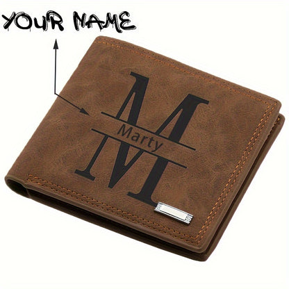 Cartera retro de cuero PU para hombre con nombre personalizado y texto, un regalo genial