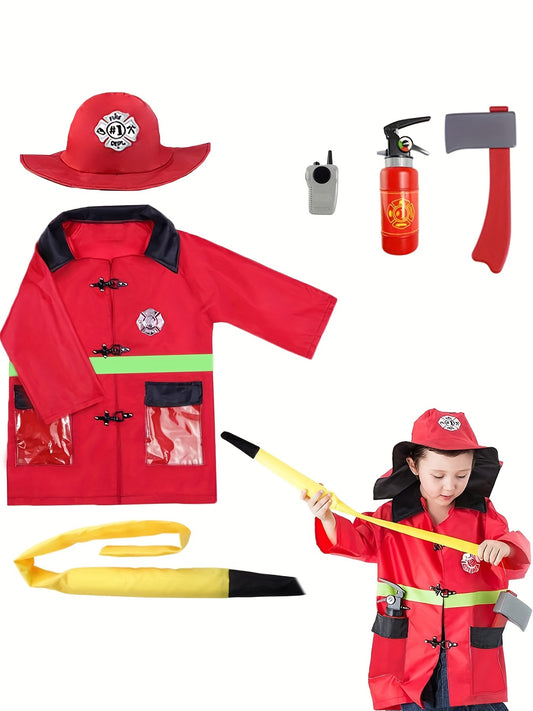 Kids Firefighter Outfit, Boys Fireman Clothes, Fire Pretend Chief Outfit, Halloween Career Suit, Party Birthday Gift For 3 4 5 6 7 Year Old Boy Girl