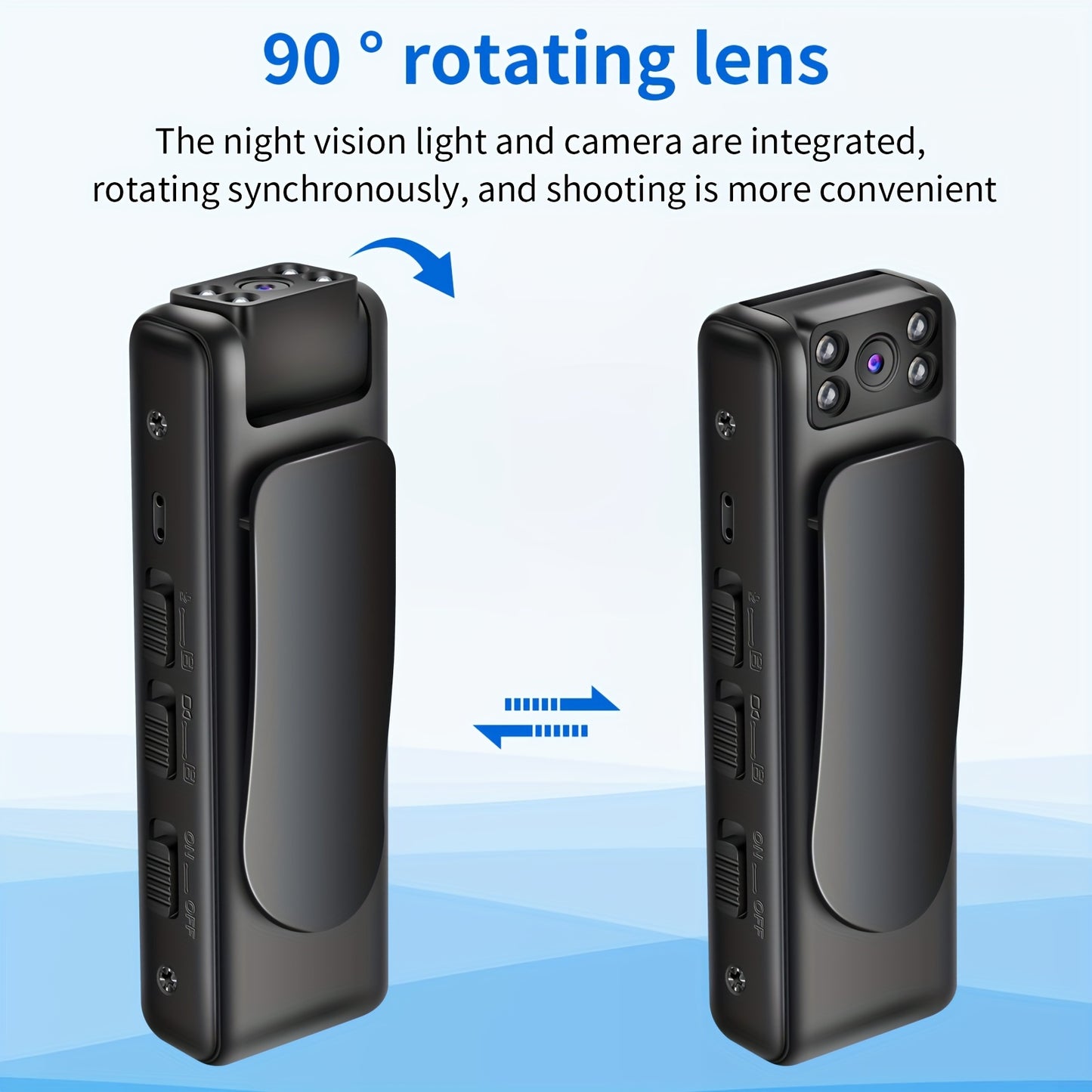 Cámara corporal portátil con audio: visión nocturna y gran angular para fuerzas del orden, guardias de seguridad y grabaciones deportivas (batería recargable por USB, 450 mAh)
