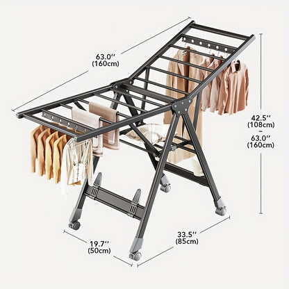 2-Tier Foldable Clothes Drying Rack with Adjustable Height Wings - Portable, Rust-Resistant Metal Laundry Dryer for Indoor/Outdoor Use, Ideal for Clothing & Towels, Drying Racks