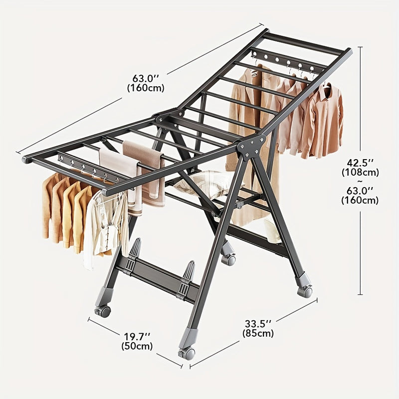 2-Tier Foldable Clothes Drying Rack with Adjustable Height Wings - Portable, Rust-Resistant Metal Laundry Dryer for Indoor/Outdoor Use, Ideal for Clothing & Towels, Drying Racks