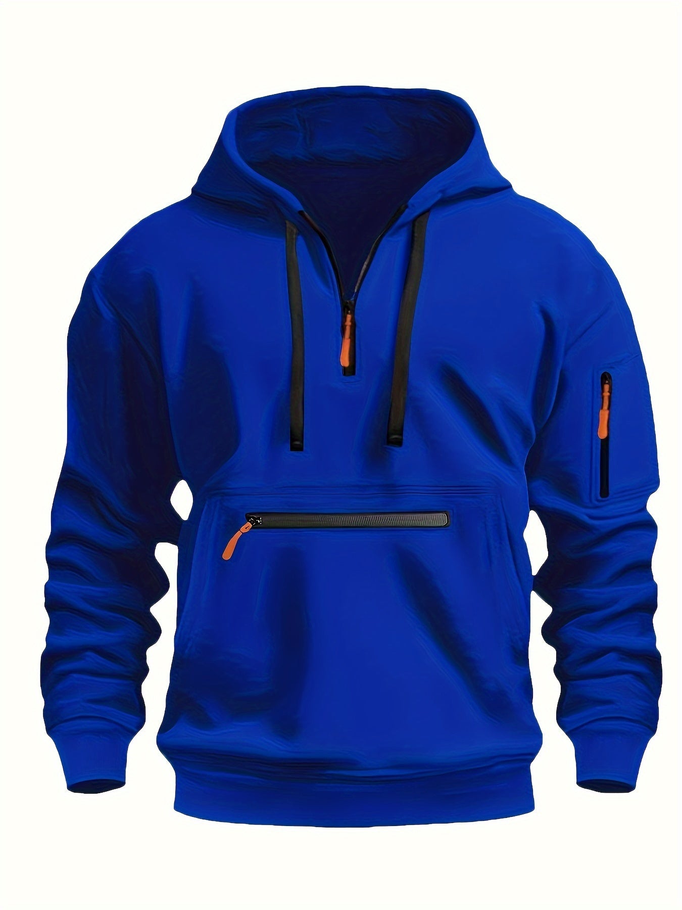 Sudadera de manga larga con capucha y media cremallera para hombre, estilo casual, con bolsillo con cremallera, ideal para invierno y otoño.