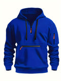 Sudadera de manga larga con capucha y media cremallera para hombre, estilo casual, con bolsillo con cremallera, ideal para invierno y otoño.