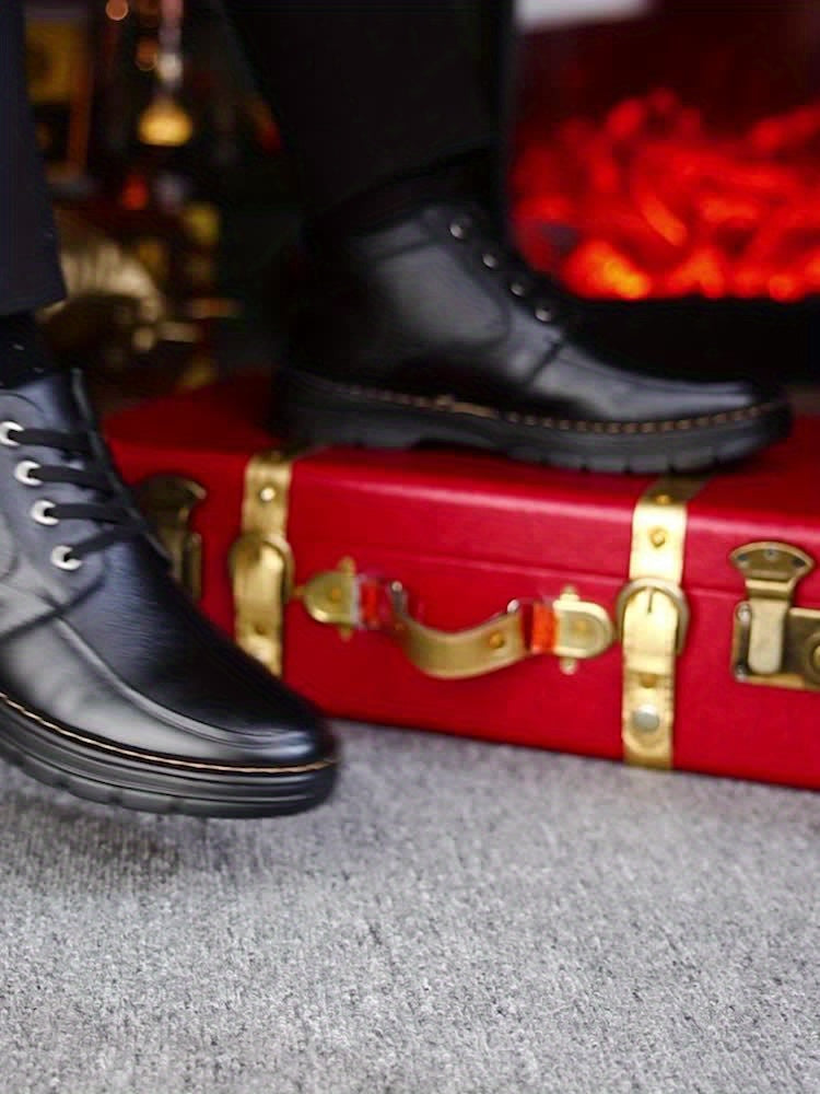 Botas de cuero para hombre, calzado térmico de invierno, botas de senderismo cortavientos con forro afelpado