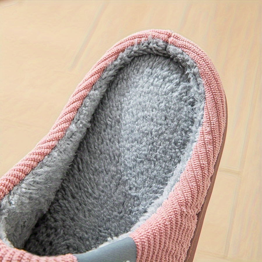 Solid Color Slippers, Casual Slip On Plush Lined Shoes, Comfortable Indoor Home Slippers