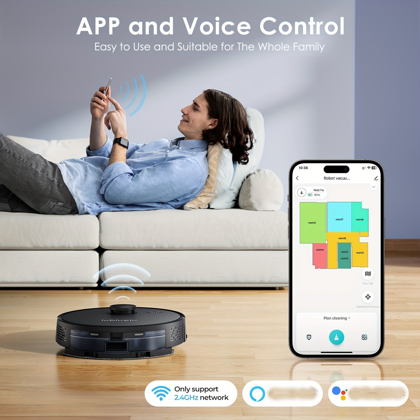 Robot Vacuum And Mop Combo 5000Pa, Lubluelu L15 Robot Vacuum, Auto-Charging, 5 Maps, 30 No-go Zones, WiFi/App, 3in 1 Robot Vacuum Cleaner for Pet Hair Carpet Hard Floor