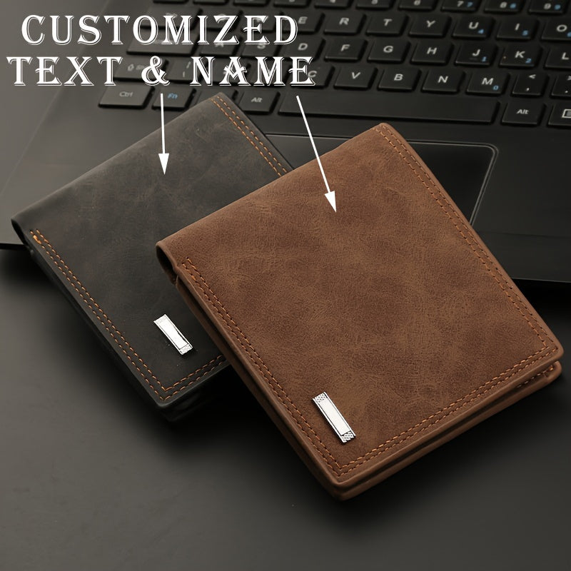 Customized Name Text Retro PU Leather Men's Wallet, Cool Gift