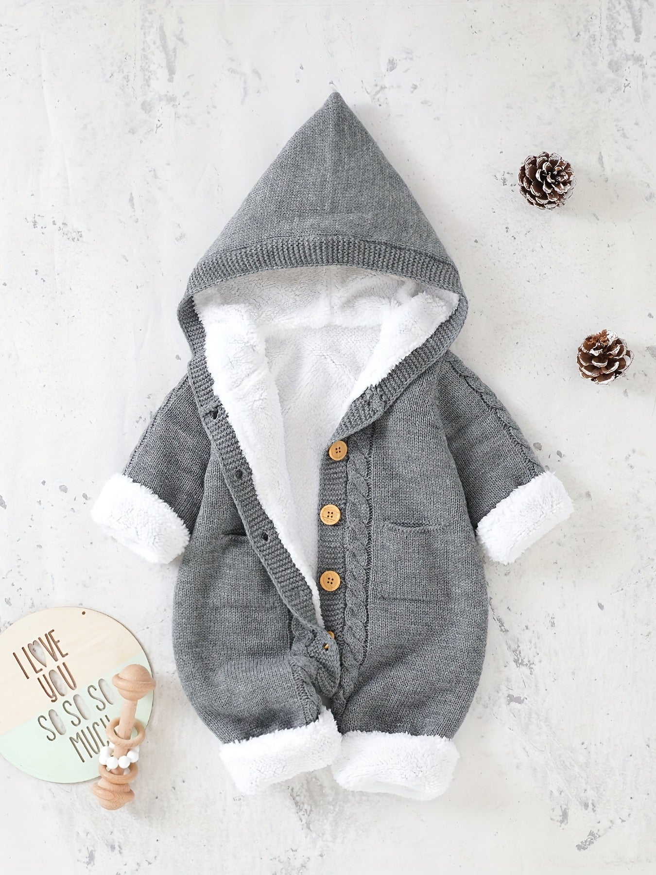 Newborn Boys And Girls Knitted Jumpsuit With Long Sleeve Hooded Pants Jumpsuit