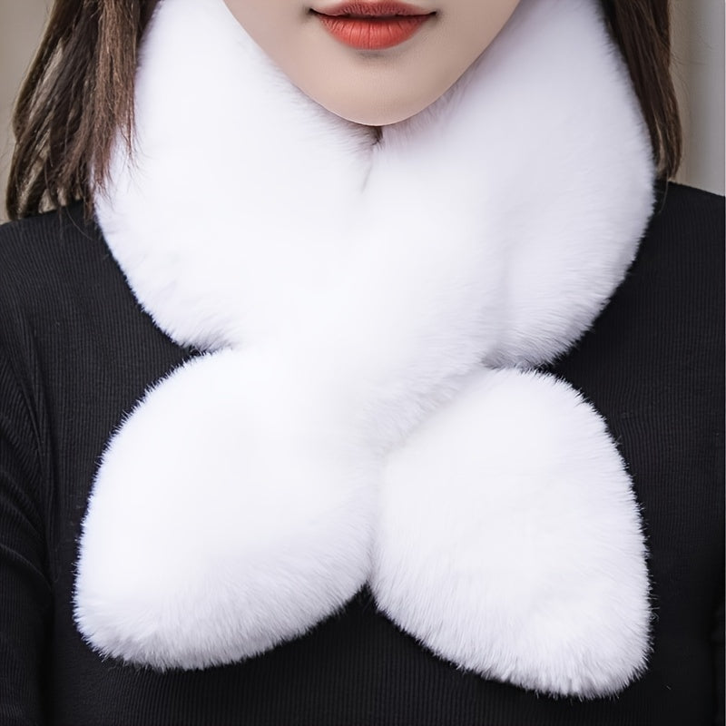 Cozy & Stylish Women's Winter Plush Cross Scarf - Thick, Soft Polyester for Warmth and Neck Protection