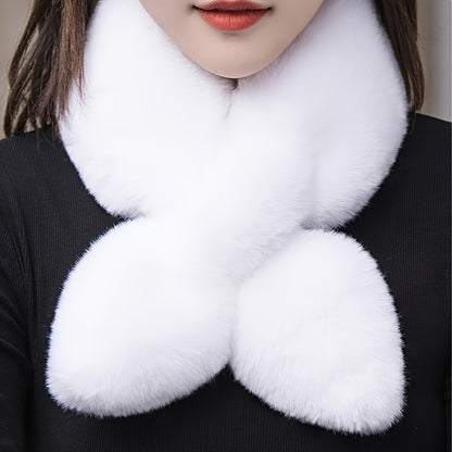 Cozy & Stylish Women's Winter Plush Cross Scarf - Thick, Soft Polyester for Warmth and Neck Protection