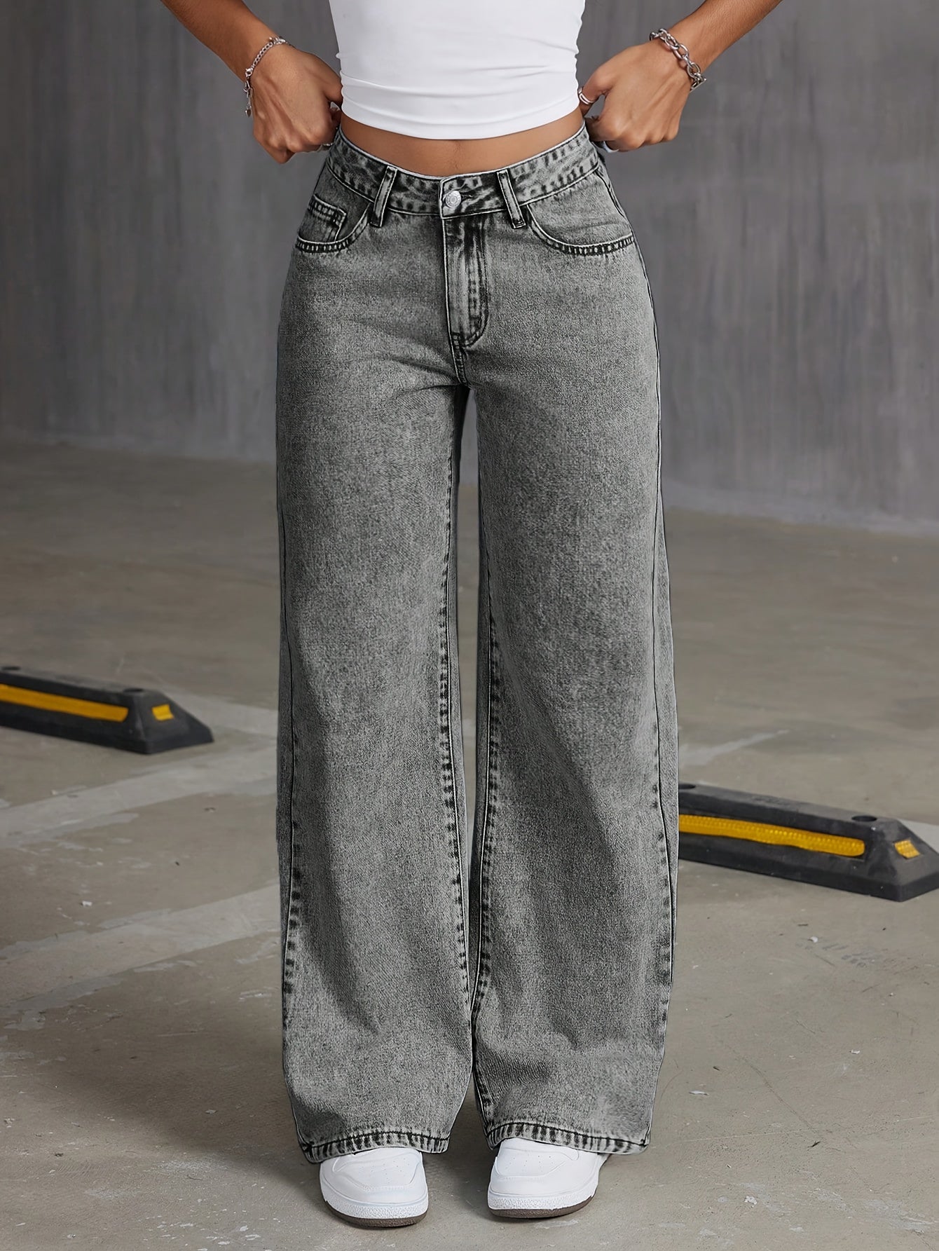 Jeans de mezclilla de moda para niñas HEY+JEANS, corte holgado largo, cintura ajustable, pierna ancha, bordado de mariposa, sin elasticidad, de temporada, cierre de cremallera, pantalones casuales juveniles.