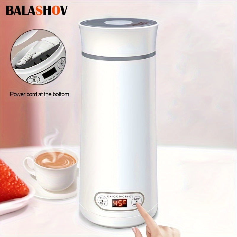 EU Plug Travel Electric Kettle, 350Ml Portable Small Tea Coffee Kettle Water Boiler, Personal Water Heater, with Temperature Control & LED Display, 300W, 304 Stainless Steel, Mini Heated Water Cup for Coffee, Tea, Milk, Soup,