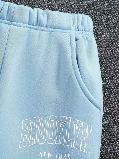 Tween Girls 2pcs/set Casual outdoor Comfy Outfit, BROOKLYN Print Long Sleeve Sweatshirt & Sweatpants For Spring & Fall Sports Daily Wear