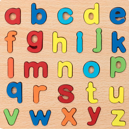 Juego de 4 juguetes educativos STEM de madera grandes: bloques de rompecabezas con alfabeto, números y formas para el aprendizaje temprano, el reconocimiento de colores y el desarrollo de habilidades para la resolución de problemas.
