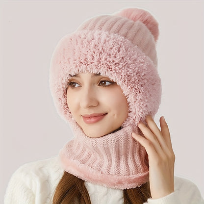 1pc Winter Warmth Acrylic Fleece-Lined Knit Beanie with Ear Flaps, Windproof Neck Gaiter Hood for Outdoor Cycling, Stretchable New Year'S Gift Hat, 100% Acrylic Woven Craftsmanship