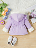 Chaqueta cálida de forro polar artificial con capucha para niños pequeños, abrigo exterior con bonitos volantes, ropa para niña para otoño e invierno.