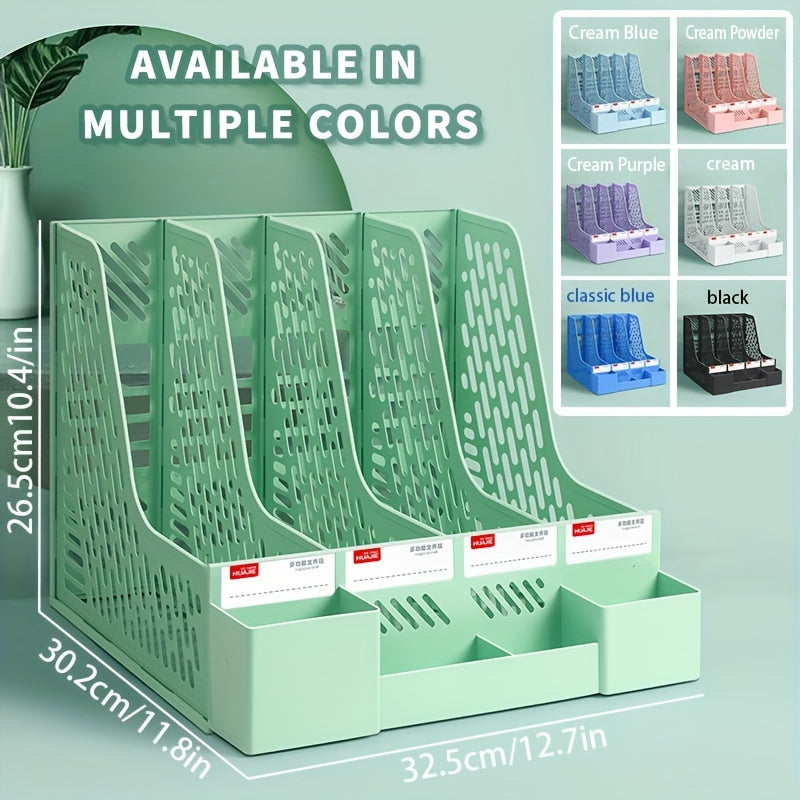 Organizador de escritorio de 4 compartimentos con portalápices: elegante y duradero para suministros de oficina y organización de archivos.