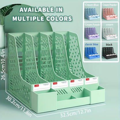 4-Compartment Desk Organizer with Pen Holder - Stylish and Durable for Office Supplies and File Organization