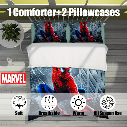 Authorized 3pcs Marvel Spiderman Bedding Set Featuring 1 Duvet Cover And 2 Pillowcases, Providing a Soft And Cozy Bedding Option for Bedrooms, Guest Rooms, And Dorm Decor.