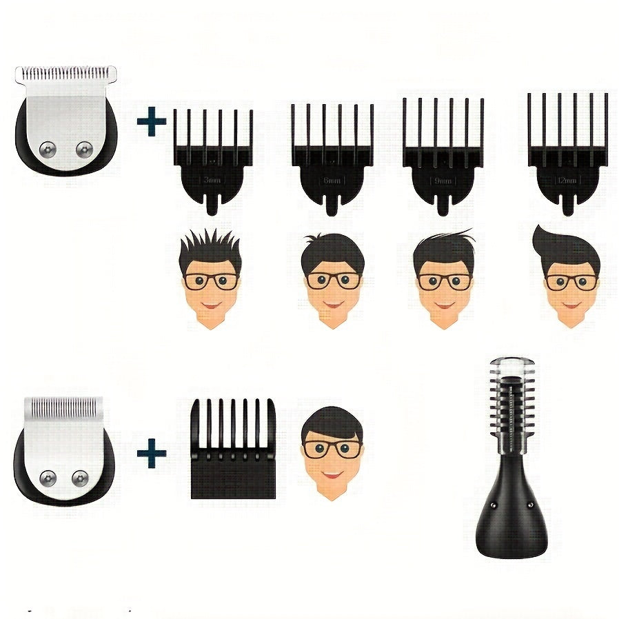 Recortador de barba para hombre, inalámbrico, para bigote, nariz, orejas, rostro, kit de aseo todo en uno, recargable por USB y con pantalla LED (1 juego)