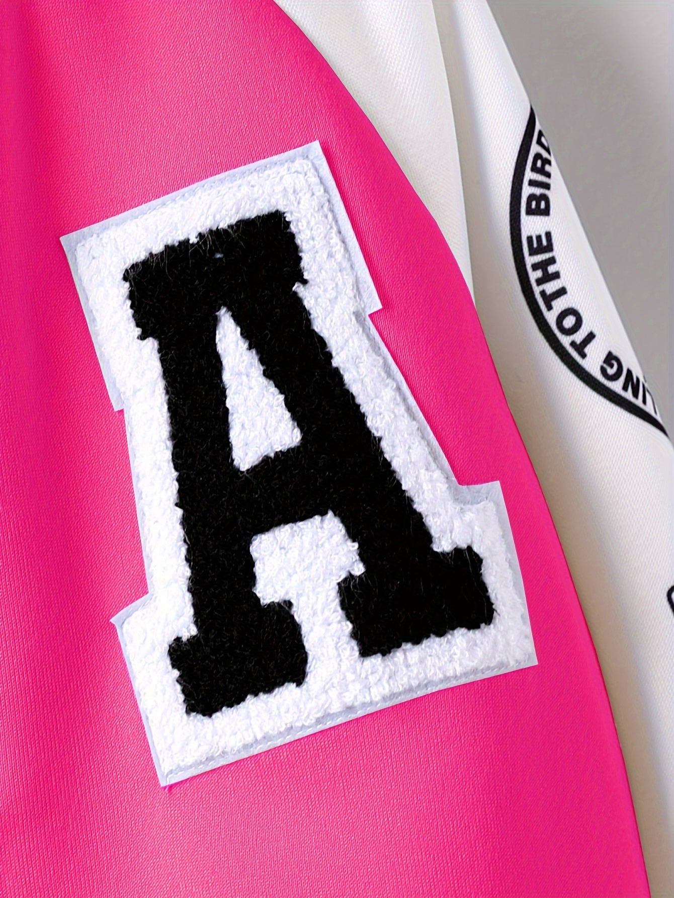 Chaqueta universitaria para niña con estampado Alphabet LA, raglán, con forro térmico, estilo preppy, para primavera/otoño
