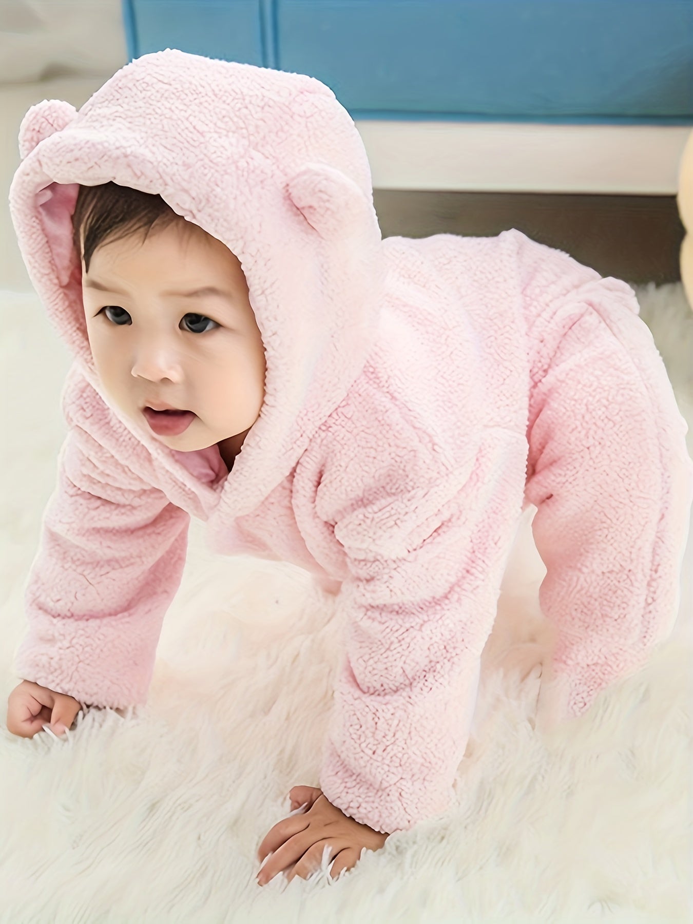 Unisex Baby Winter Warm Coats, Cute Bear Shape Hooded Footed Romper, Newborn Infant Jumpsuit Snowsuit Fleece Bodysuits, Suitable For Indoor And Outdoor Wear