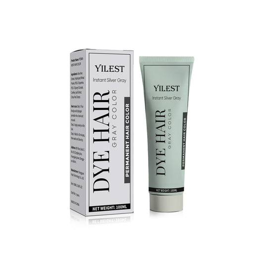 100g YILEST Instant Silvery Gray Hair Dye Cream, Permanent Hair Color, Smooth Transition from Natural Hair to Fashionable Platinum Gray, Easy Renewal, Suitable for All Hair Types and Shades