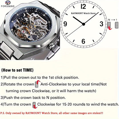 Reloj mecánico automático para hombre: esqueleto de diamantes de imitación 3D, acero inoxidable, estilo deportivo y profesional, regalo perfecto.