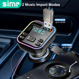 Cargador de coche con transmisor FM inalámbrico SIMR, doble USB y tipo C, carga rápida de 3,1 A, reproductor de MP3, manos libres, receptor de audio con luz ambiental, conector USB tipo C, acabado mate, adaptador hembra a macho.