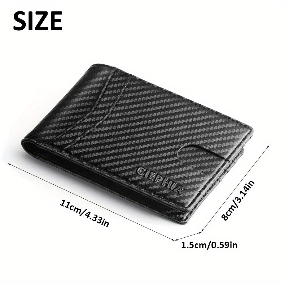 Cartera delgada plegable para hombre, tarjetero con bloqueo RFID, dos ventanas para identificación y pinzas para billetes.