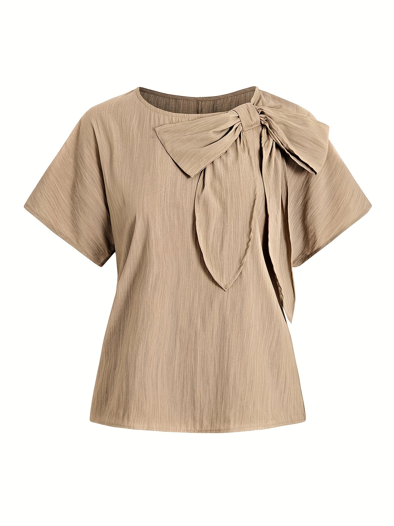 Women'S Casual Beige Knotted Top & Matching Pants Set - Spring/Summer Style, Solid Color, Relaxed Fit with Drawstring Waist, Stylish Accessory Bag, Everyday Casual Wear|Stylish Knotted Top|Drawstring Waist Pants, Casual Wear