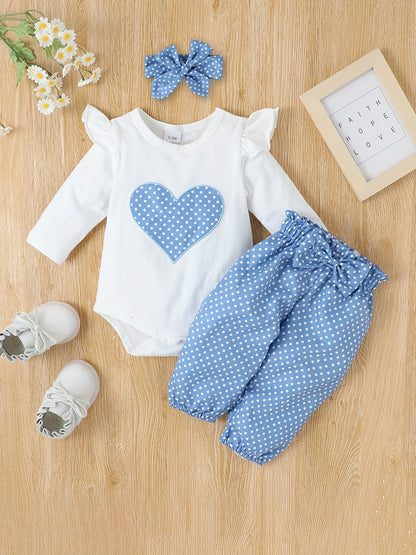 2pcs Baby Girl's Stylish Set, "Isn't She Lovely" Print Long Sleeve Onesie + Polka Dot Pants, Comfy Trendy Outfit