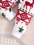 Traje de franela de otoño e invierno con estampado de dibujos animados de Navidad para niña, ropa interior cálida de dos piezas para niña