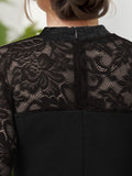 Elegant Girls' Lace-Trimmed A-Line Dress with Zipper - Solid Color, Stretchy Polyester Blend, Perfect for Spring/Summer/Fall