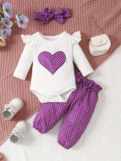 2pcs Baby Girl's Stylish Set, "Isn't She Lovely" Print Long Sleeve Onesie + Polka Dot Pants, Comfy Trendy Outfit