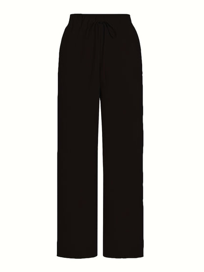 Women'S Casual Beige Knotted Top & Matching Pants Set - Spring/Summer Style, Solid Color, Relaxed Fit with Drawstring Waist, Stylish Accessory Bag, Everyday Casual Wear|Stylish Knotted Top|Drawstring Waist Pants, Casual Wear