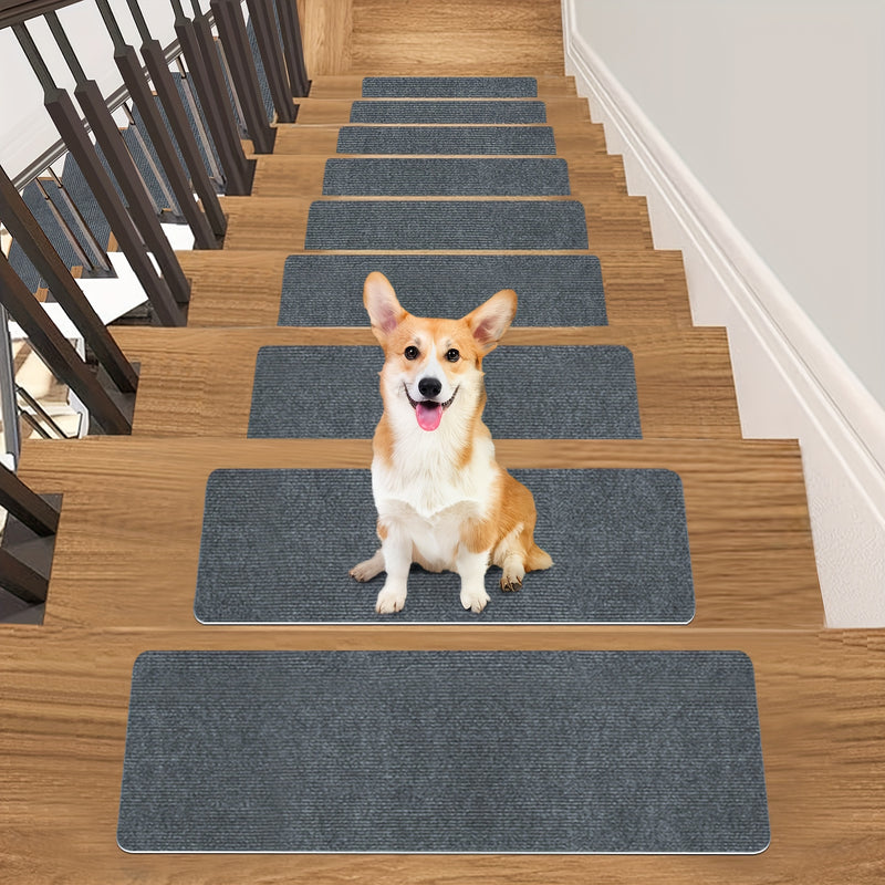 15pcs Reusable Self-Adhesive Hardwood Step Carpet Stair Treads, Indoor Activity Pet Non-Slip Safety