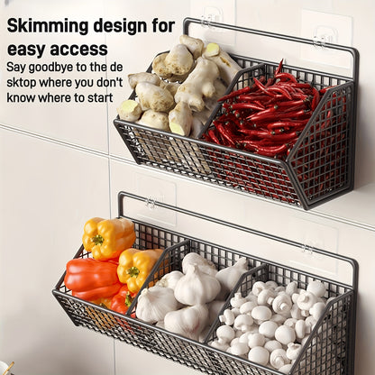 1 cesta de almacenamiento de cocina de pared - Estante colgante multiusos para ajo, cebolla y verduras - Contenedores duraderos - Perfecto para baños y cocinas pequeñas, accesorios de baño