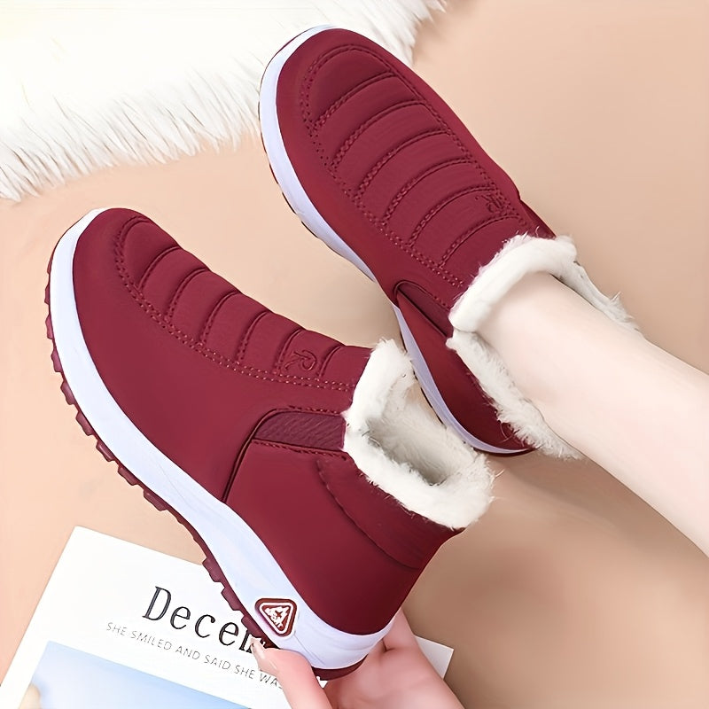 Women's Winter Snow Boots - Thick Warm Slip-On Shoes for Elderly, Solid Color Fabric Upper and Lining, TPR Sole, Autumn Winter, Thick, Elderly, Snow Boots, Slip-on, Solid Color, Fabric Upper, TPR Sole