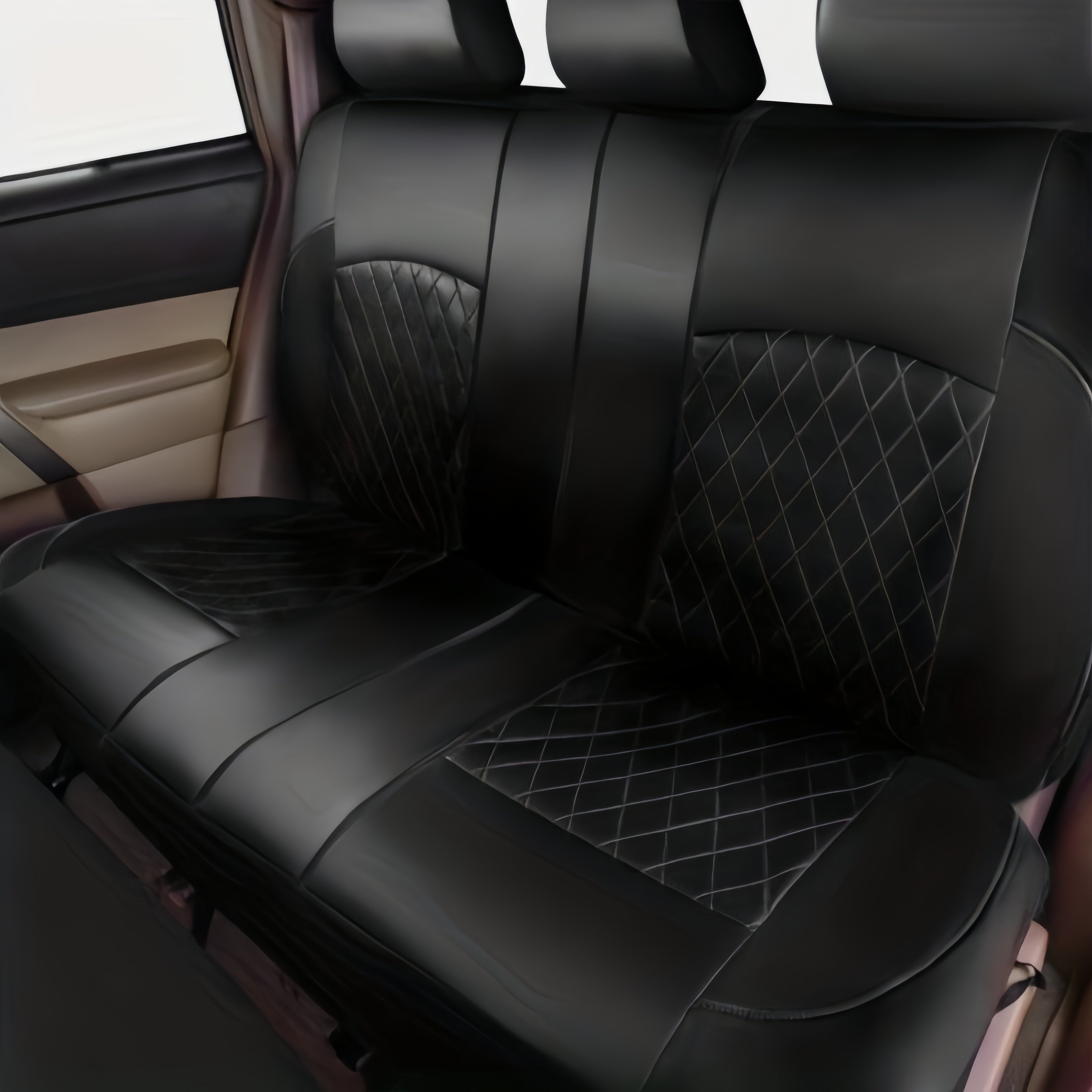 Universal Fit PU Leather Car Seat Covers Set - All-Season Luxury Synthetic Leather Auto Seat Cushions with Airbag Compatibility - Easy-Clean Hand Wash or Dry Clean - Sponge Filled, Diamond Stitched Design, Suitable for Most V