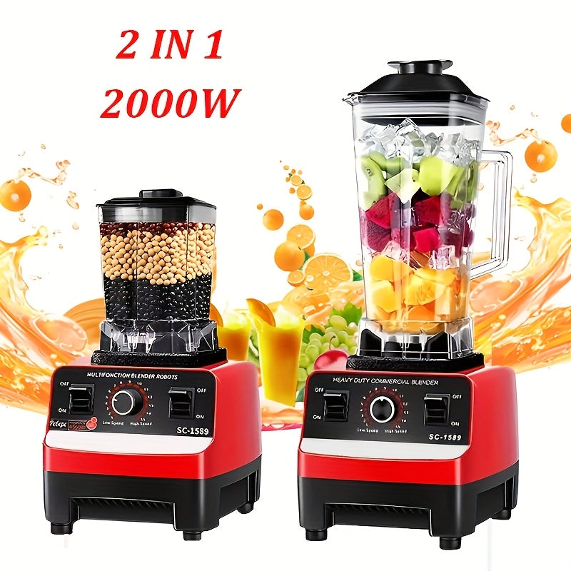 High-Power 2000W Blender for Smoothies and Ice Cream - Durable, BPA-Free Plastic Mixer with Anti-Slip Base, Suitable for Juicers and Kitchen Use, 110V-240V