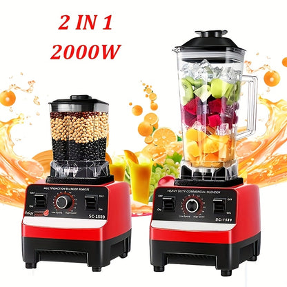 High-Power 2000W Blender for Smoothies and Ice Cream - Durable, BPA-Free Plastic Mixer with Anti-Slip Base, Suitable for Juicers and Kitchen Use, 110V-240V