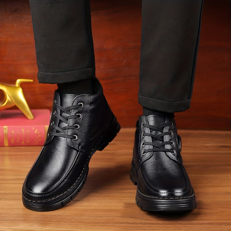 Botas de cuero para hombre, calzado térmico de invierno, botas de senderismo cortavientos con forro afelpado