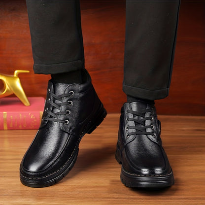 Botas de cuero para hombre, calzado térmico de invierno, botas de senderismo cortavientos con forro afelpado