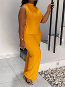 QF2364 Solid Color Summer Sleeveless Casual Suit