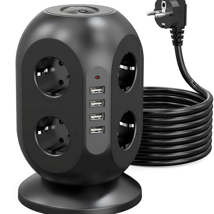 12-way Power Strip With 4 USB, Multi-socket Tower, 1.8M Extension Cable, Power Strip With Double Switch, Desktop Socket Tower Surge Protection For Garden, Office, Kitchen