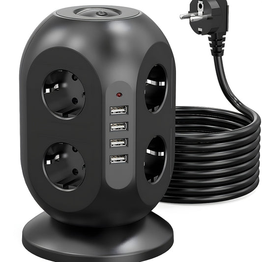 12-way Power Strip With 4 USB, Multi-socket Tower, 1.8 M Extension Cable, Power Strip With Double Switch, Desktop Socket Tower Surge Protection For Garden, Office, Kitchen