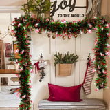 4.98meter Red & Green Metallic Twist Tinsel Garland with Shiny Ornaments, Plastic Christmas Tree & Party Supplies, Indoor & Outdoor Festive Decor, No Power Required