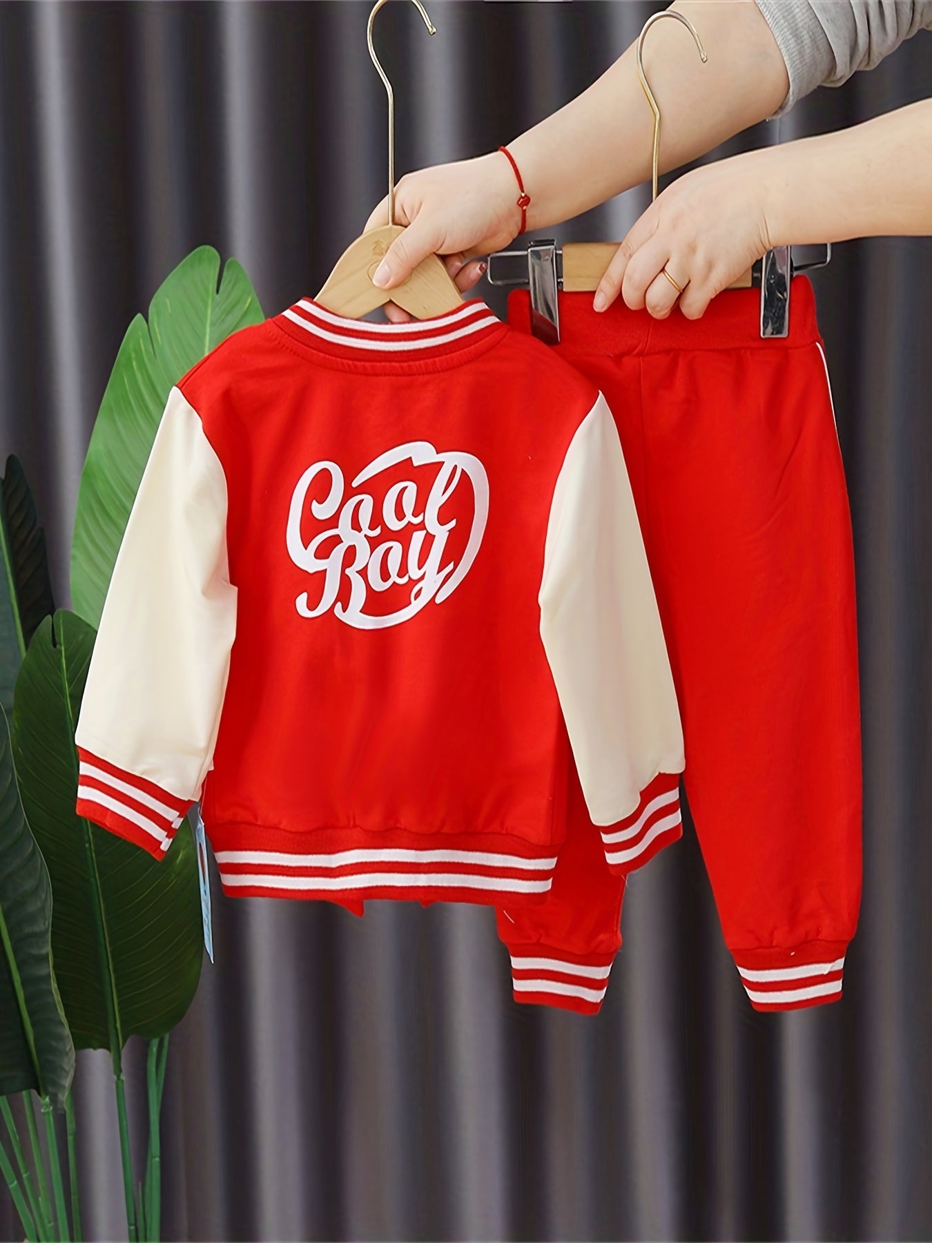 3pcs 95% cotton Boy's Letter Print Long Sleeved Baseball Suit, Casual Crew Neck Slightly Stretch Set, Ideal For Daily And Outdoor Wear