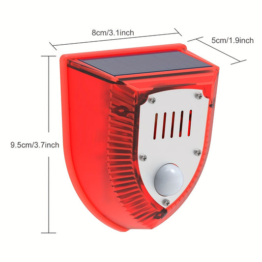 Alarma de seguridad solar para exteriores de 129 dB con sonido de perro ladrando y disparos, luz estroboscópica de advertencia para casa y jardín.